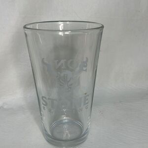 Stone Brewing Sony 16 Ounce Beer Glass White Print 3 1/4 In Round 5 3/4 Tall